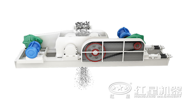對(duì)輥破碎機(jī)加工物料演示